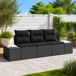 Outdoor Garden Sofa Set 3 Pcs Modular Seating Black Poly Rattan with Storage