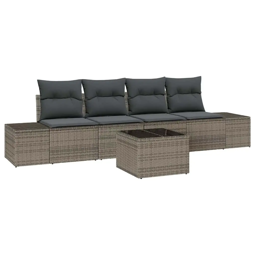 Poly Rattan Garden Sofa Set 5 Piece Outdoor Furniture with Glass Table Grey