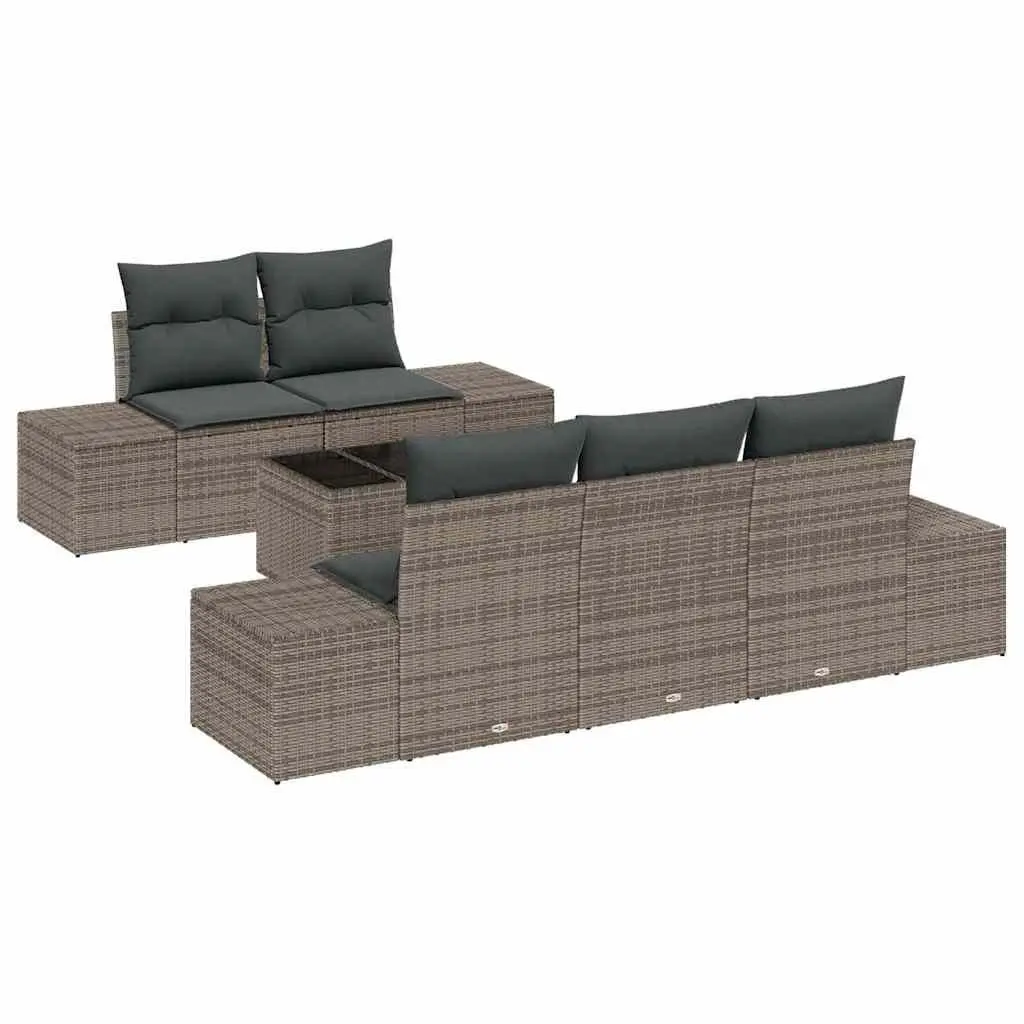 Garden Sofa Set Poly Rattan Grey 6 Piece Outdoor Furniture with Glass Table