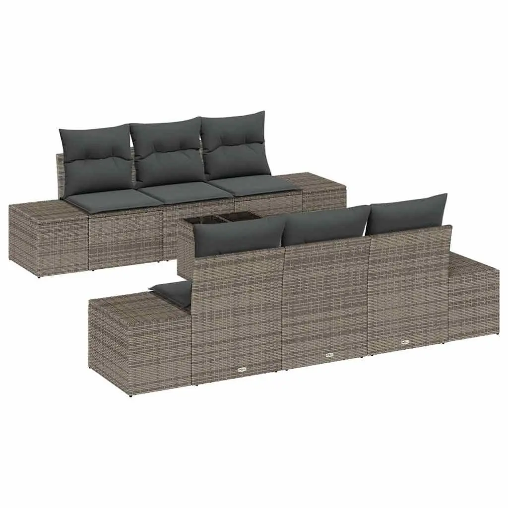 Outdoor Rattan Sofa Set 8 Pieces Grey Adjustable Height with Cushions and Glass Top