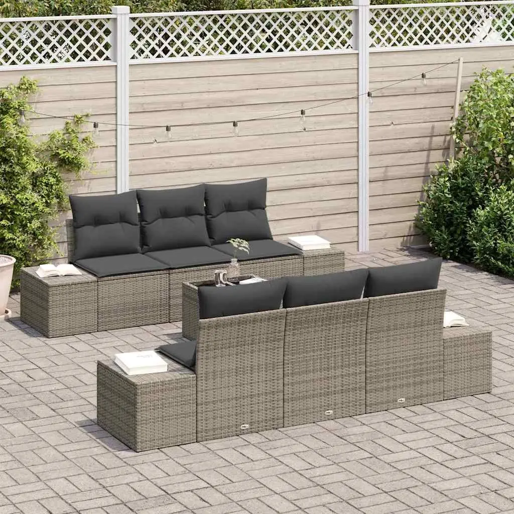 Outdoor Rattan Sofa Set 8 Pieces Grey Adjustable Height with Cushions and Glass Top