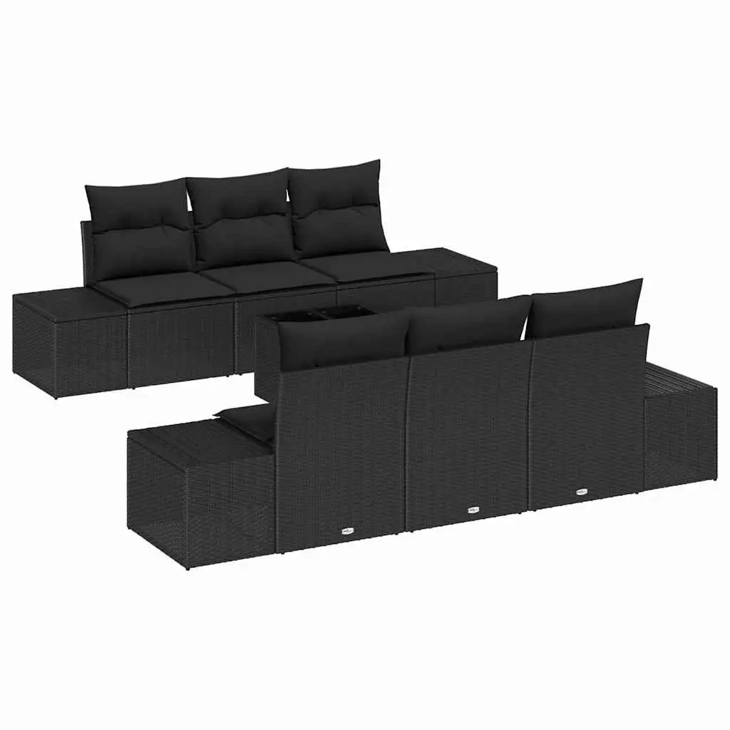 Outdoor Garden Sofa Set 8 Piece Black Poly Rattan with Cushions Glass Table