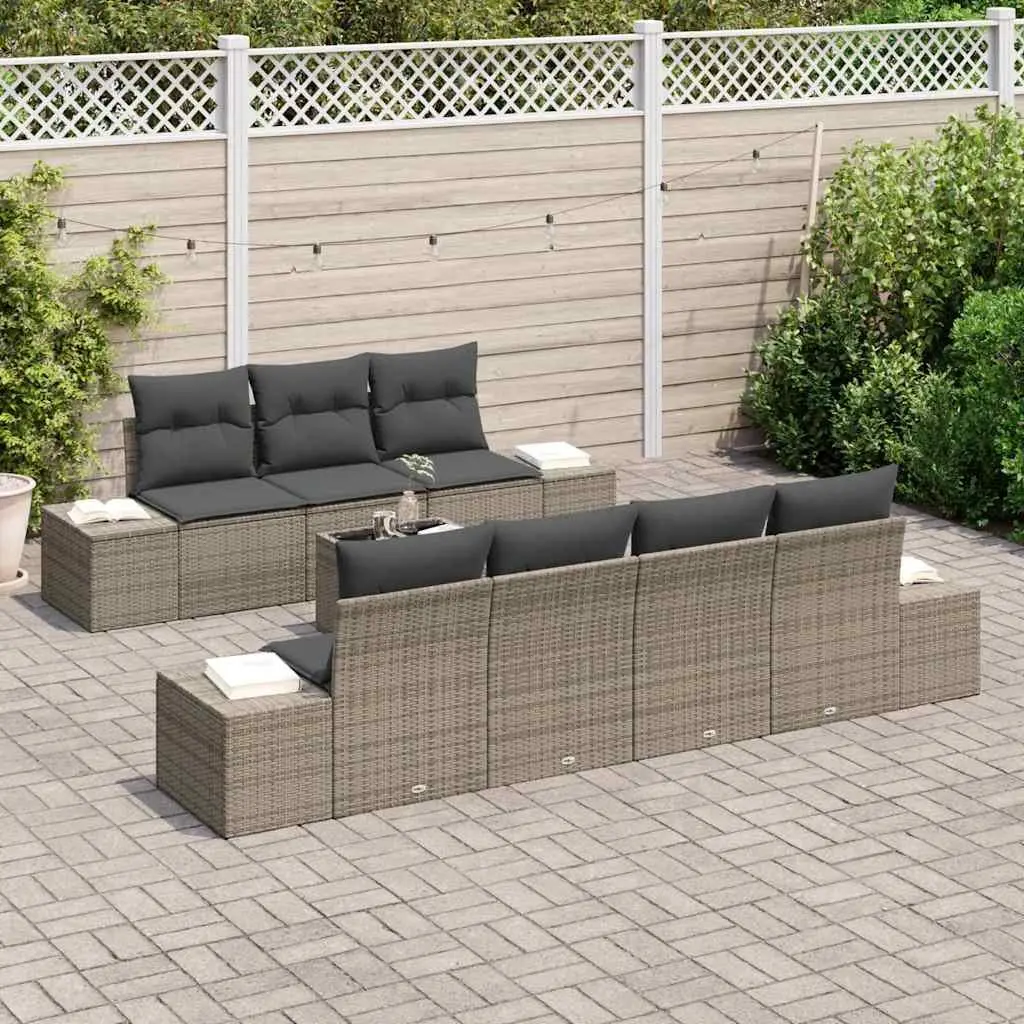 Garden Sofa Set 8 Piece Outdoor Patio Furniture Poly Rattan Grey with Cushions