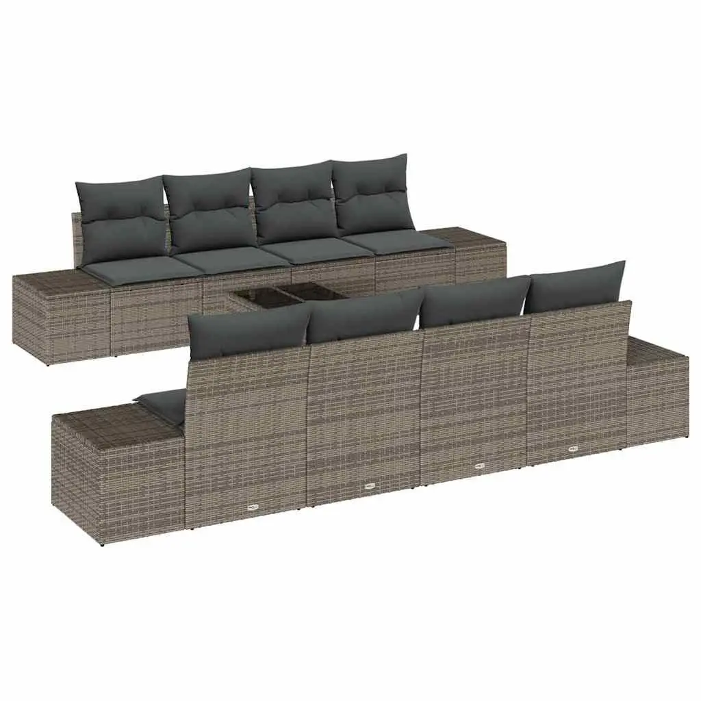 Garden Sofa Set 8 Piece Grey Poly Rattan Outdoor Furniture Patio Seating