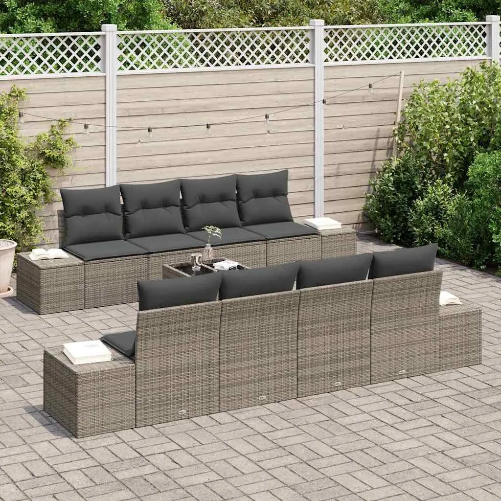 Garden Sofa Set 8 Piece Grey Poly Rattan Outdoor Furniture Patio Seating