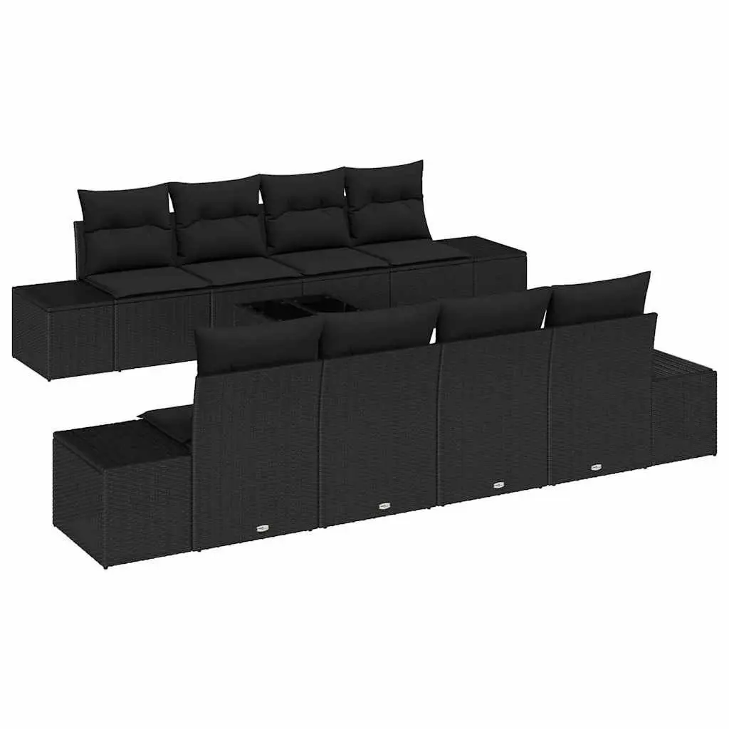 Outdoor Garden Sofa Set 8 Piece Black Poly Rattan Patio Furniture with Cushions