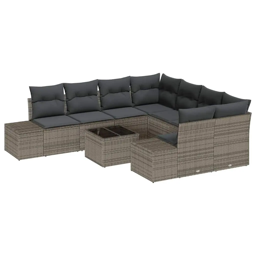 Poly Rattan Garden Sofa Set Grey 9 Piece Outdoor Patio Furniture
