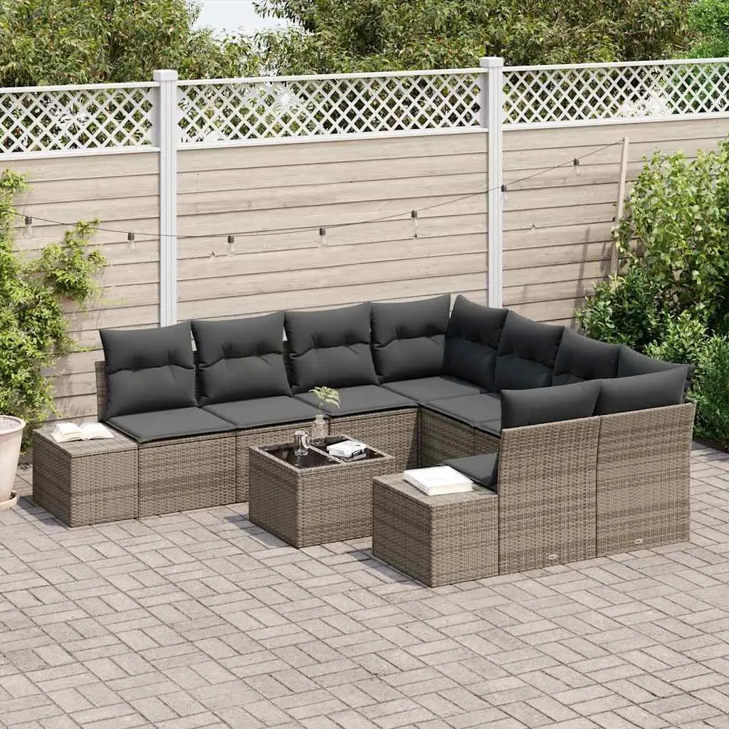 Poly Rattan Garden Sofa Set Grey 9 Piece Outdoor Patio Furniture