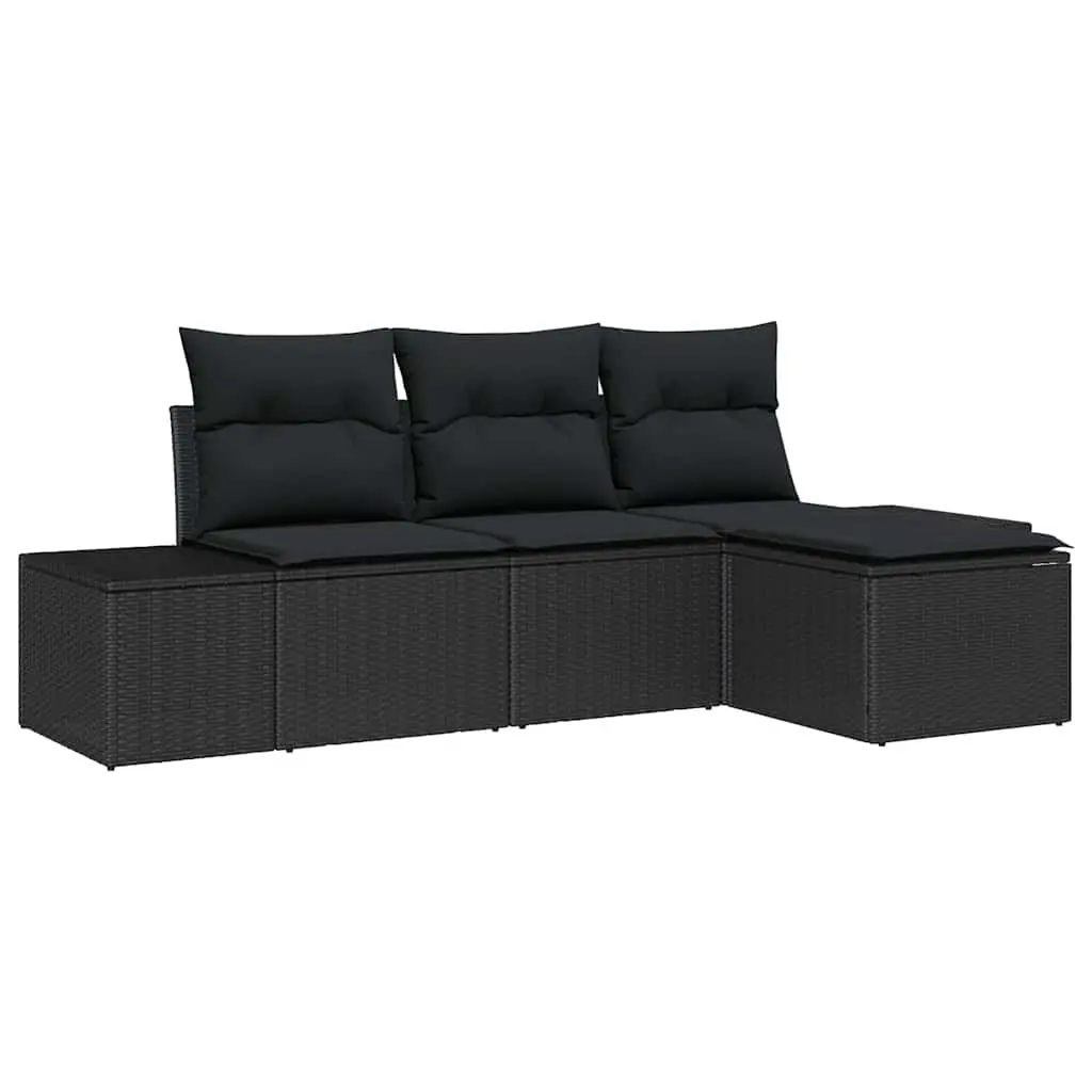 Garden Sofa Set 4 Pieces Black Outdoor Furniture Modular Patio Rattan Seating