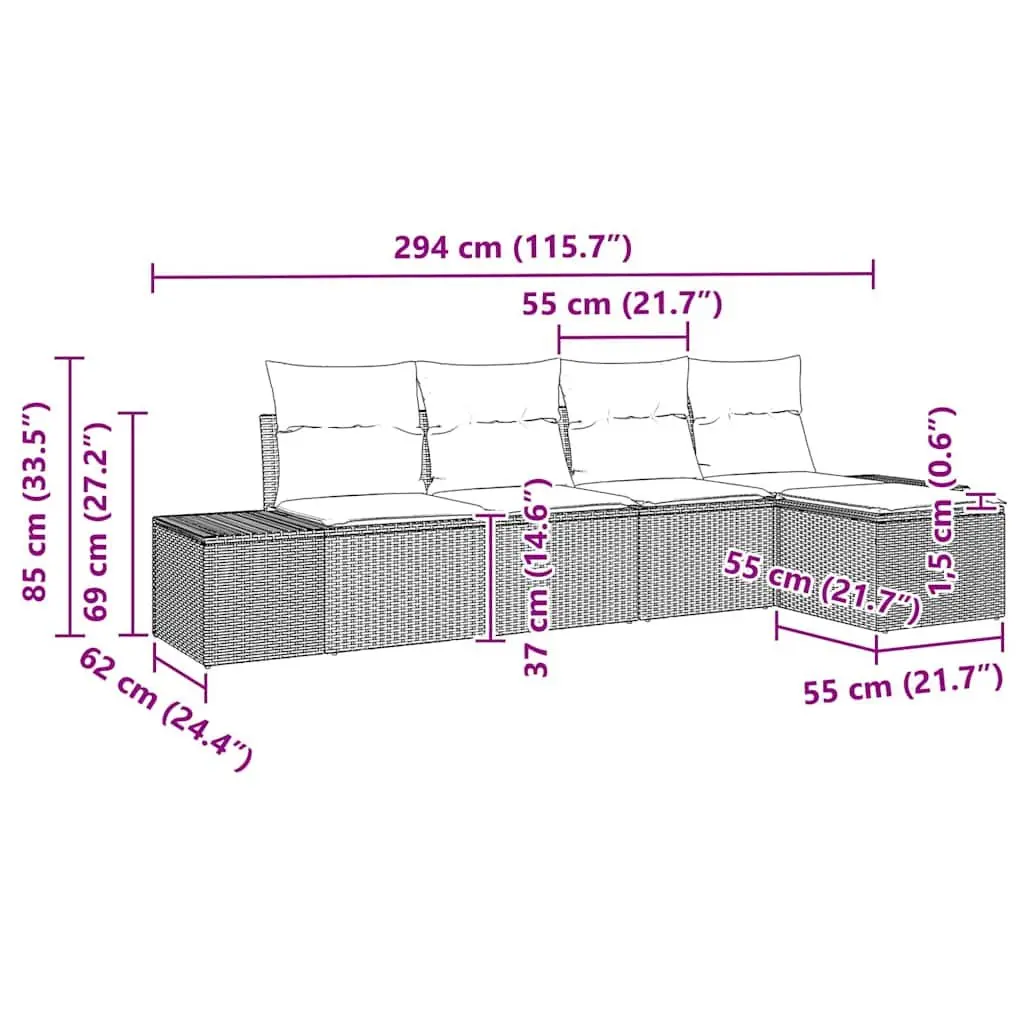 Grey 5 Piece Outdoor Sofa Set
