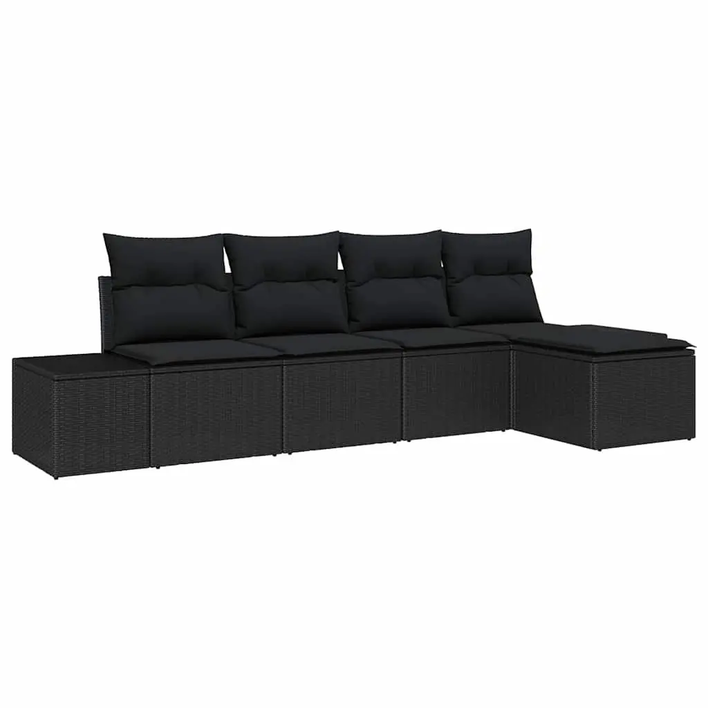 Garden Sofa Set 5 Piece Outdoor Lounge Black Modular Rattan with Storage