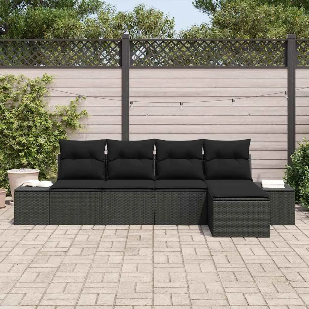 Garden Sofa Set 5 Piece Outdoor Lounge Black Modular Rattan with Storage