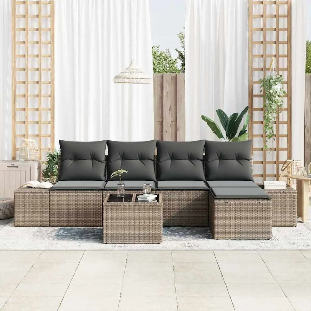 Outdoor Garden Sofa Set 5 Piece Modular Poly Rattan Light Grey Lounge Furniture