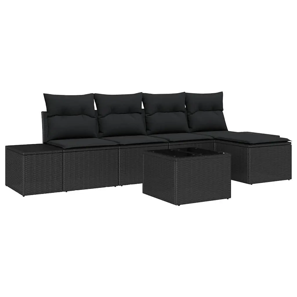 Outdoor Garden Sofa Set 5 pcs Black Modular Seating Storage Poly Rattan Lounge