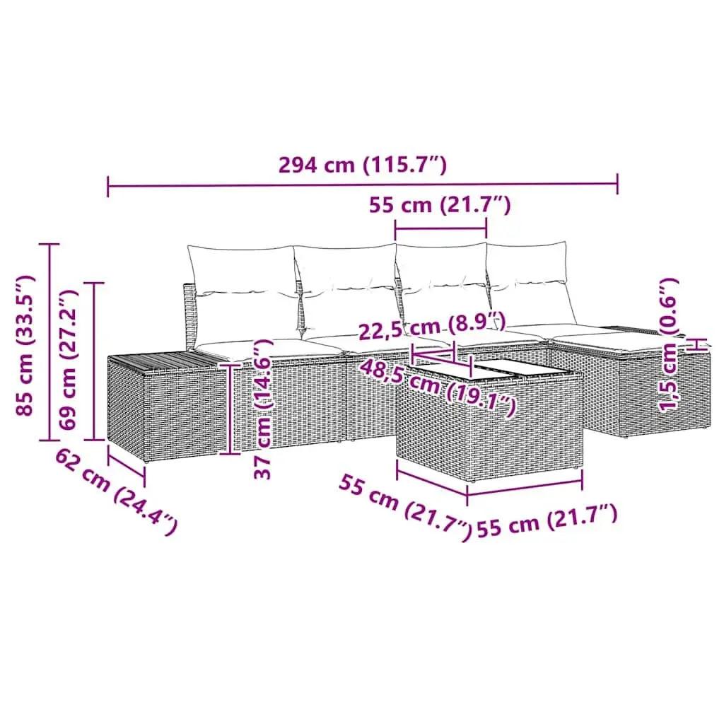 Outdoor Garden Sofa Set 5 pcs Black Modular Seating Storage Poly Rattan Lounge