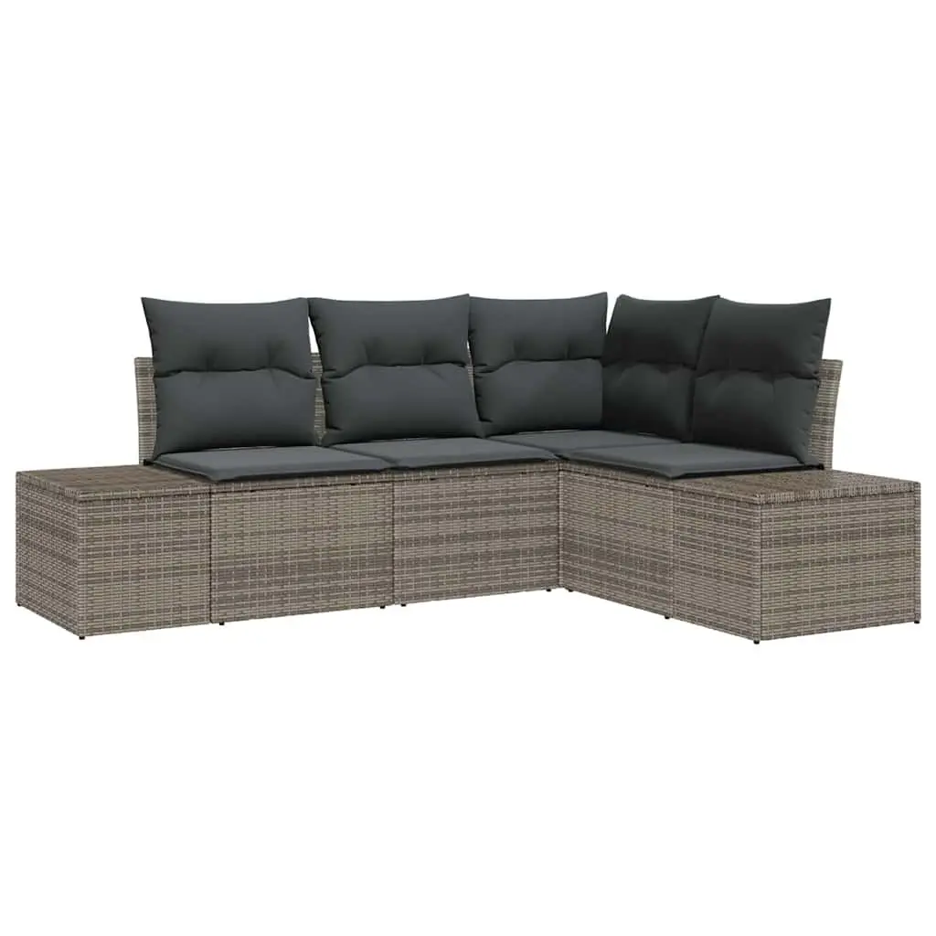 Garden Sofa Set Modular Outdoor Furniture Grey Poly Rattan 4-Piece with Storage