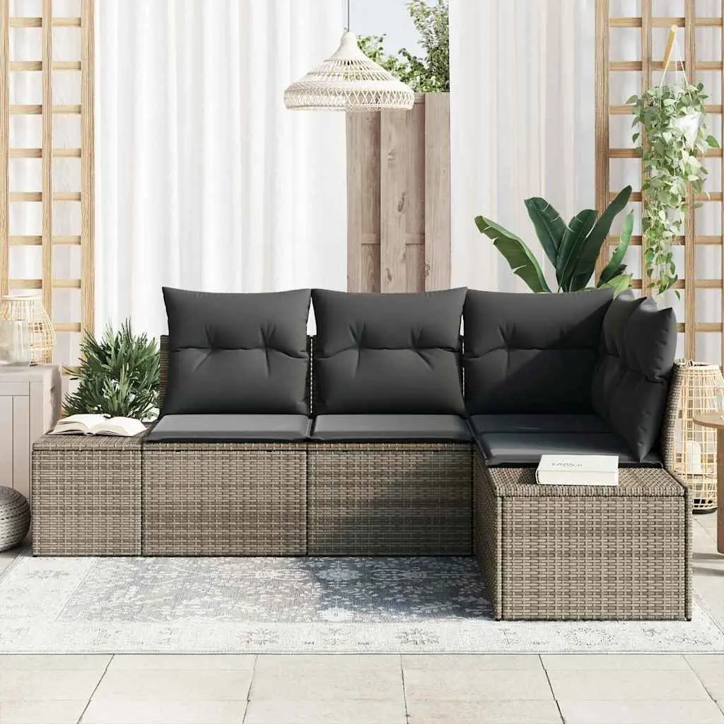Garden Sofa Set Modular Outdoor Furniture Grey Poly Rattan 4-Piece with Storage