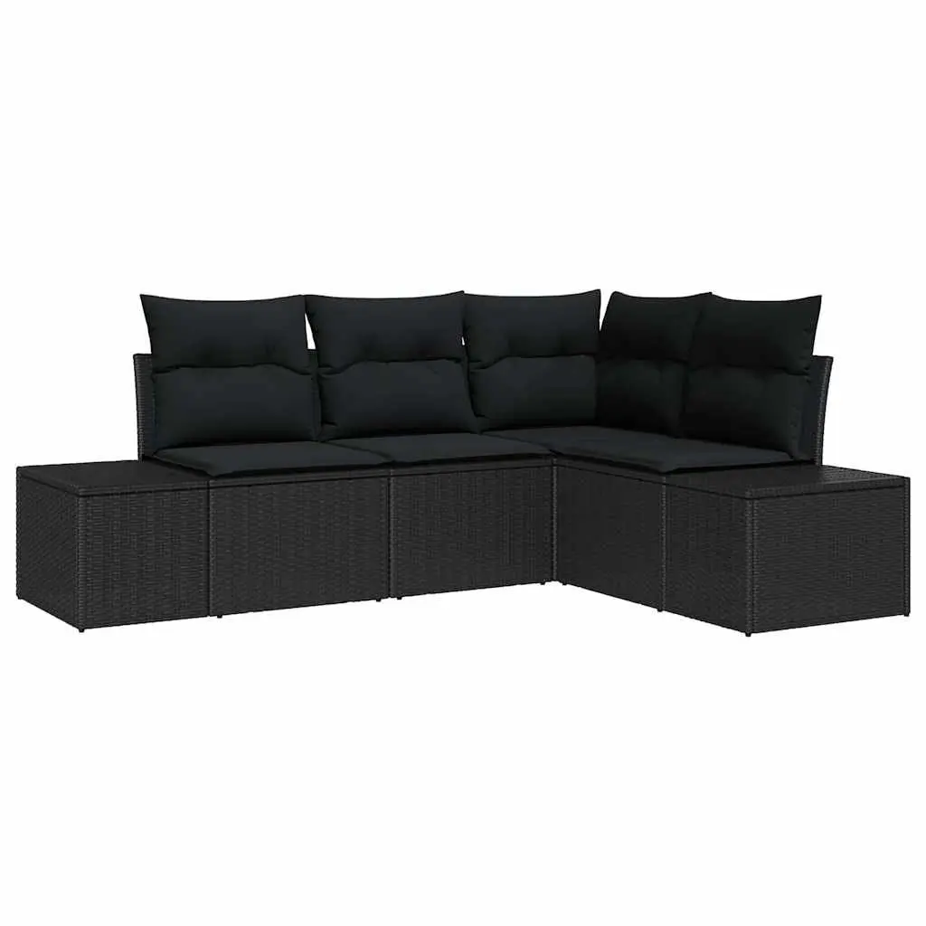 Modular Garden Sofa Set Black Poly Rattan 4 Piece Outdoor Furniture