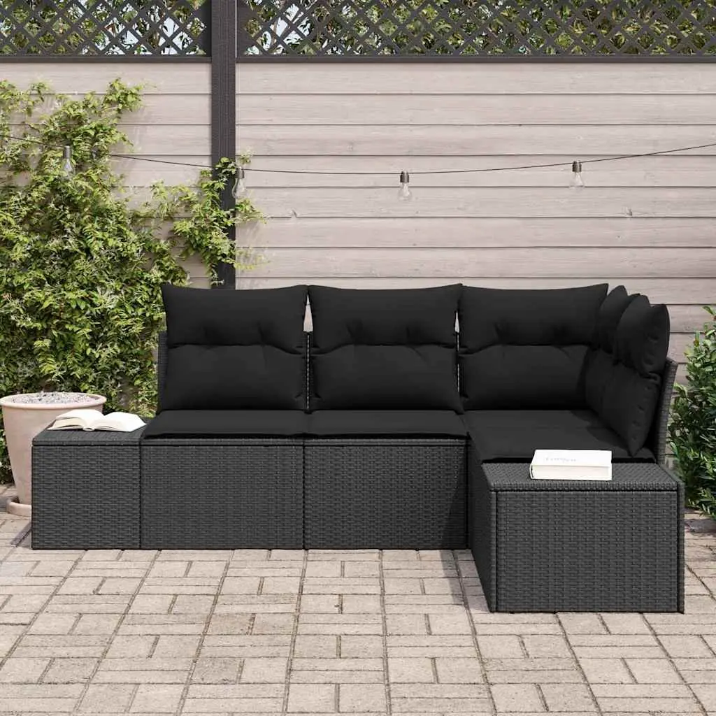 Modular Garden Sofa Set Black Poly Rattan 4 Piece Outdoor Furniture