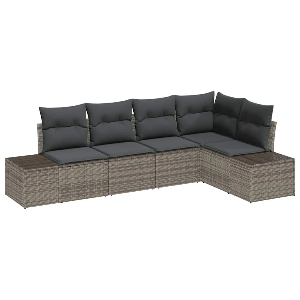5 Piece Modular Outdoor Sofa Set Grey with Storage Poly Rattan and Acacia Wood for Patio and Garden Relaxation
