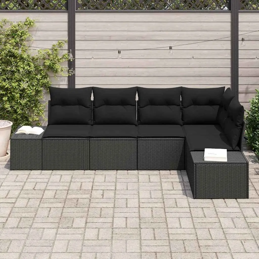 Outdoor Garden Sofa Set 5 Pieces Modular Black Poly Rattan Patio Furniture