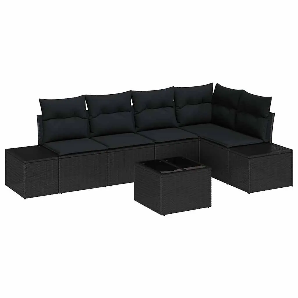 Garden Sofa Set Modular Outdoor Furniture Black Poly Rattan Acacia Wood