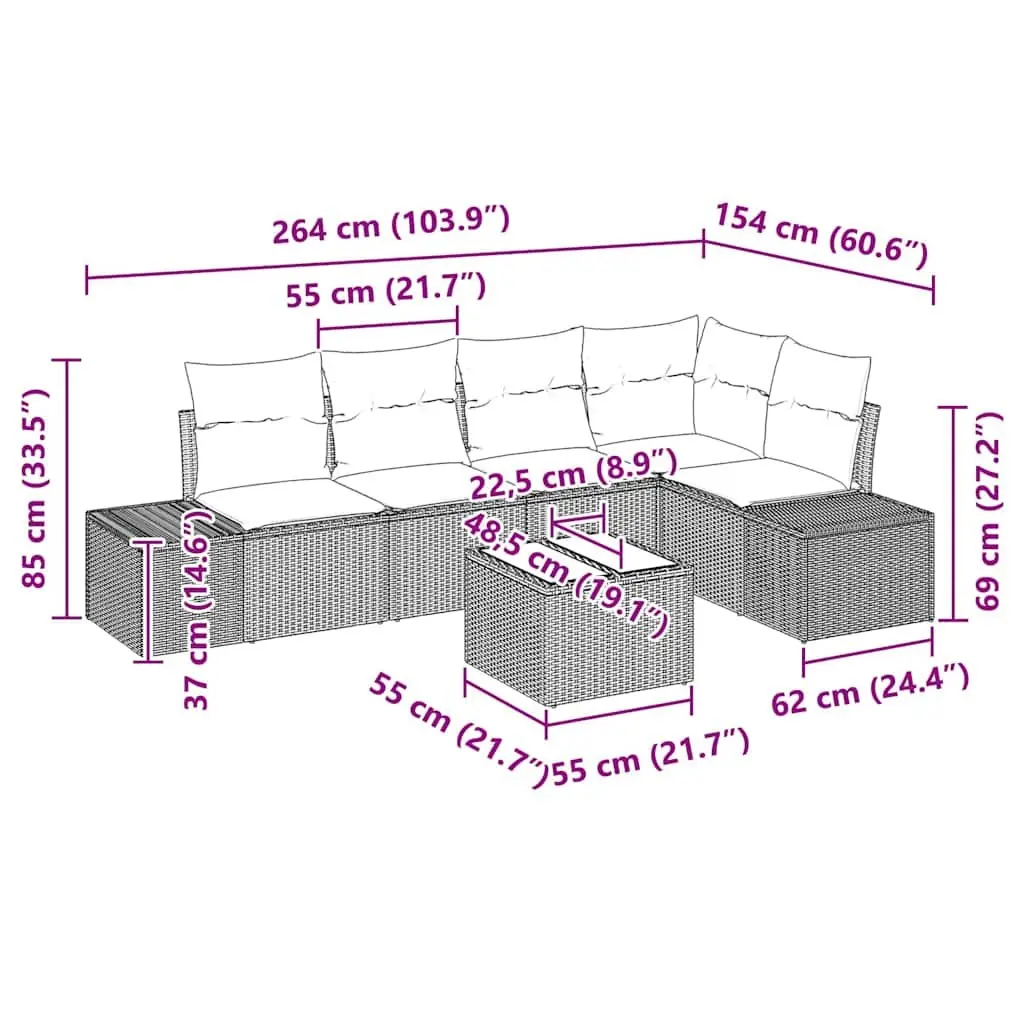Garden Sofa Set Modular Outdoor Furniture Black Poly Rattan Acacia Wood