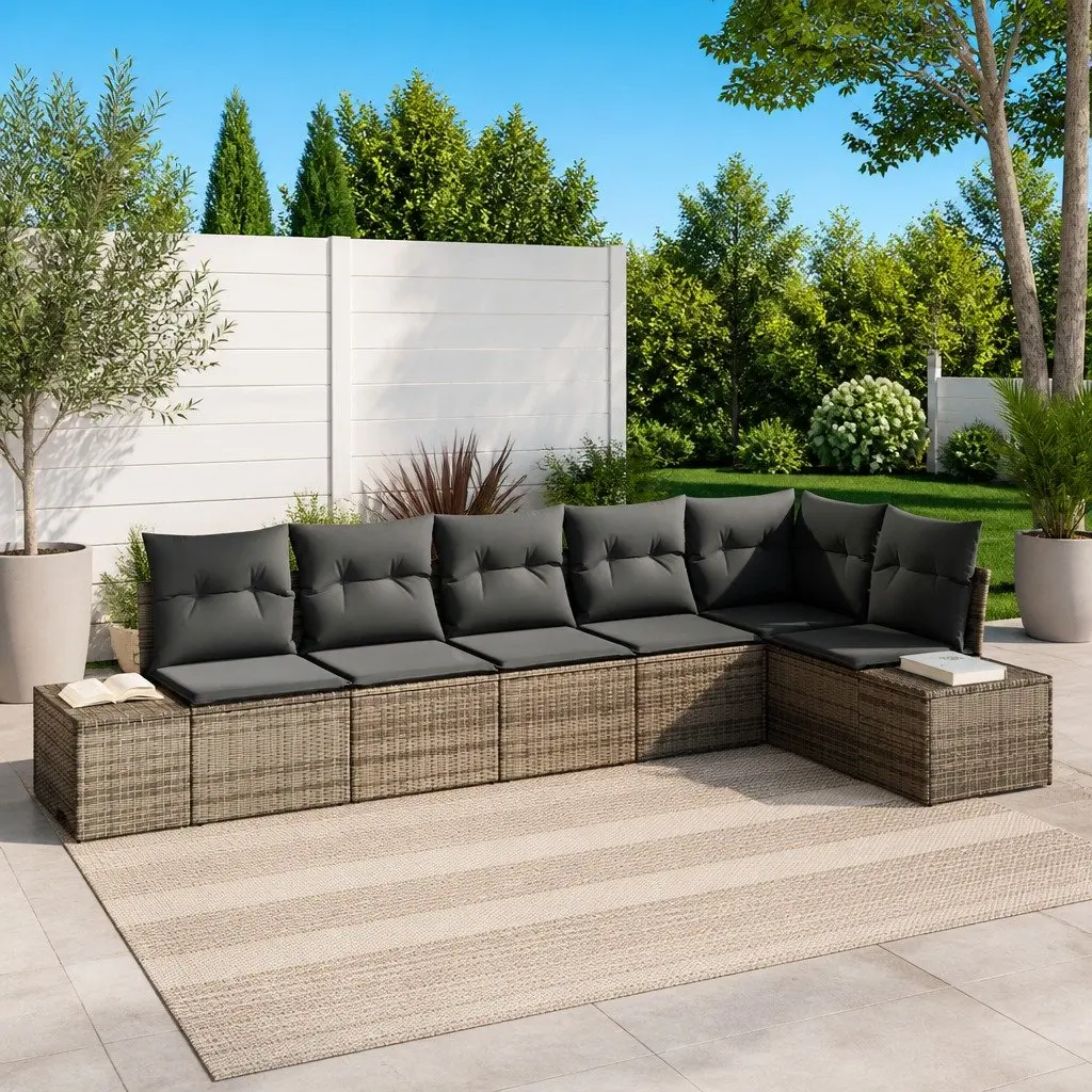 Modular 6 Piece Grey Poly Rattan Garden Sofa Set Outdoor Furniture