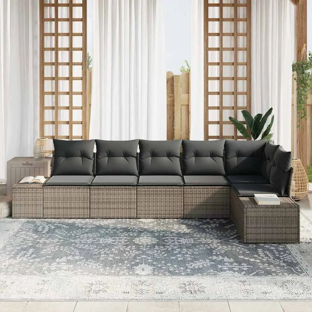 Modular 6 Piece Grey Poly Rattan Garden Sofa Set Outdoor Furniture