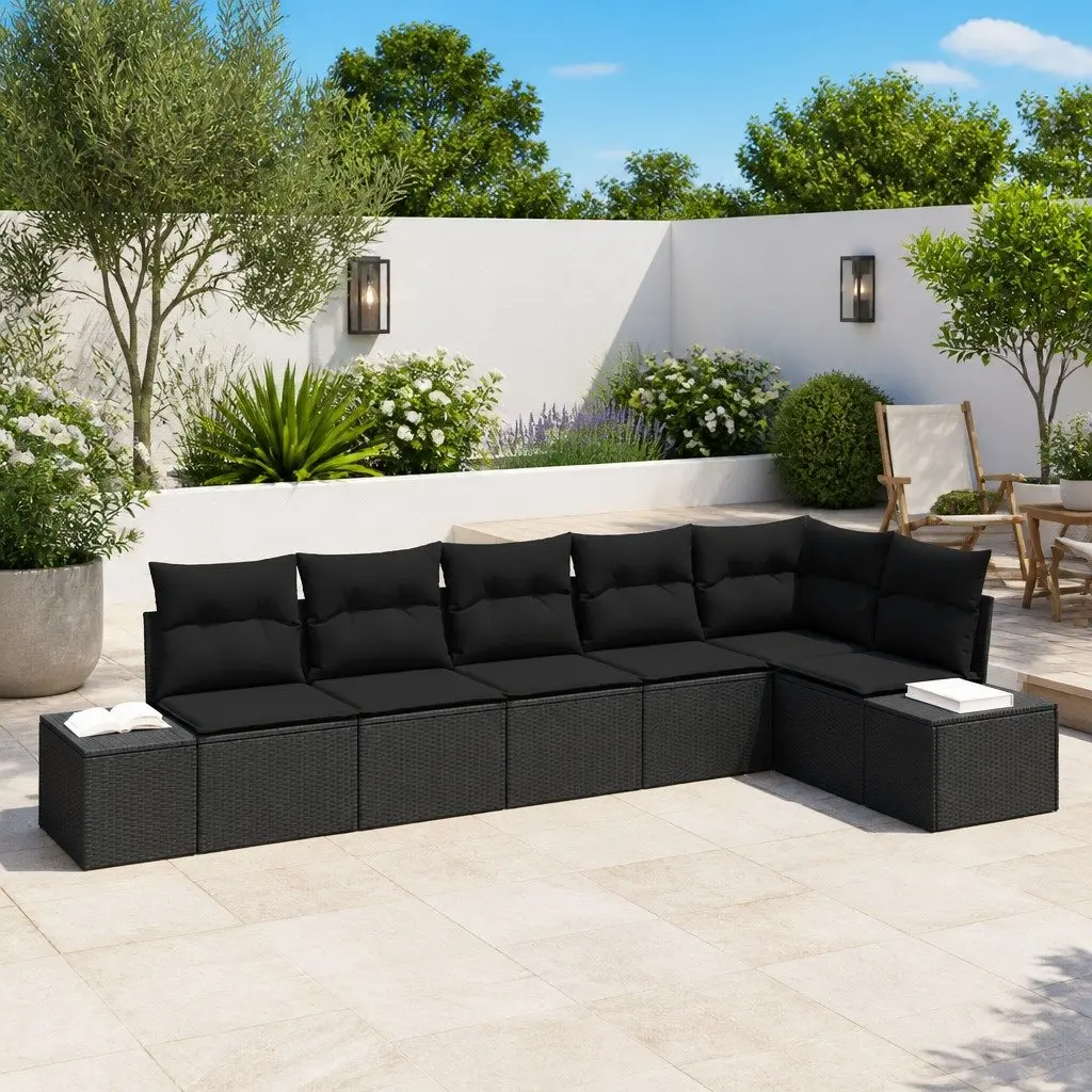 Modular Garden Sofa Set 6 Pieces Black Poly Rattan Outdoor Furniture