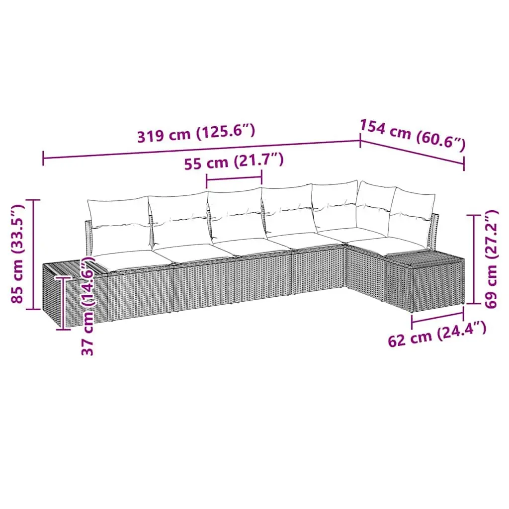 Modular Garden Sofa Set 6 Pieces Black Poly Rattan Outdoor Furniture