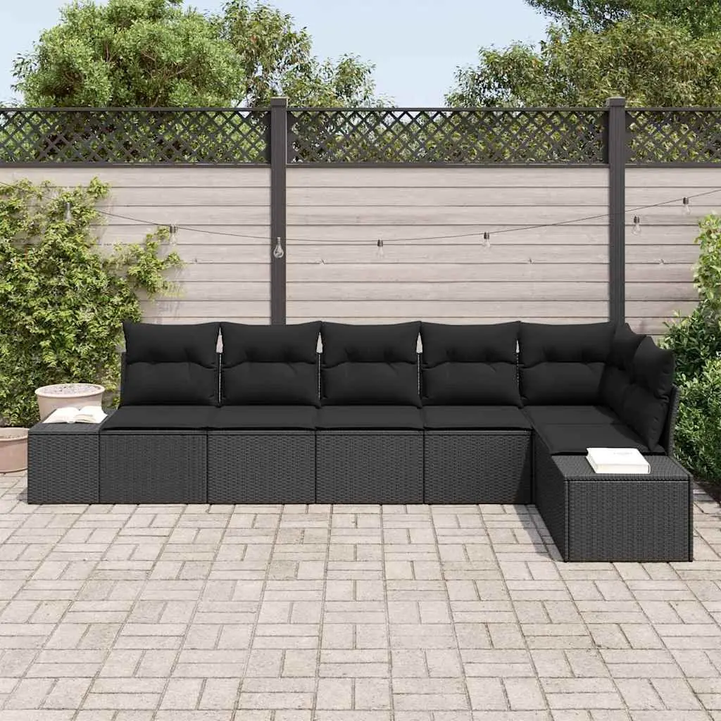 Modular Garden Sofa Set 6 Pieces Black Poly Rattan Outdoor Furniture