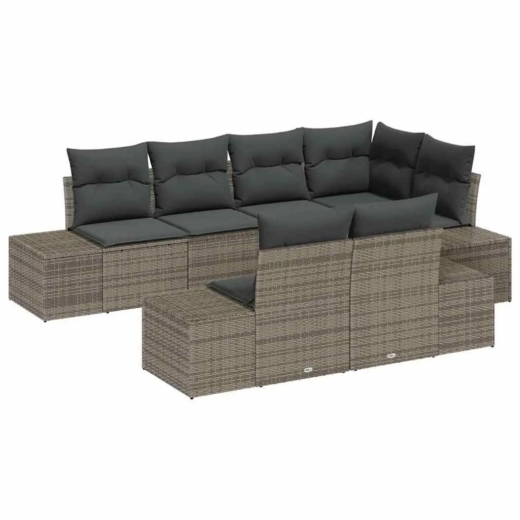 Garden Sofa Set Modular Outdoor Seating 7 Piece Grey Poly Rattan Patio Furniture