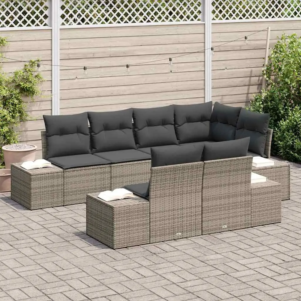 Garden Sofa Set Modular Outdoor Seating 7 Piece Grey Poly Rattan Patio Furniture