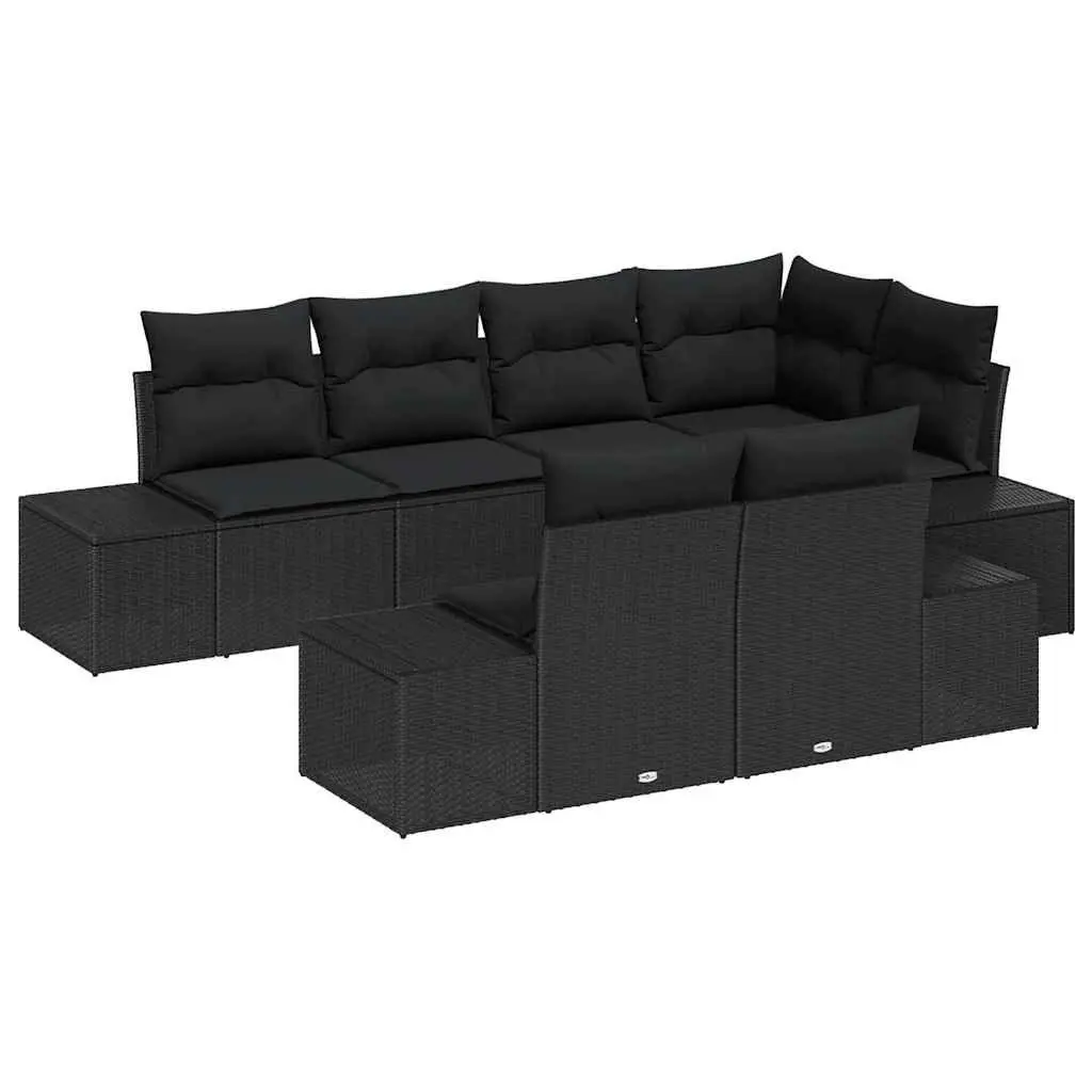 Modular Garden Sofa Set 7 Pieces Black Poly Rattan Outdoor Seating