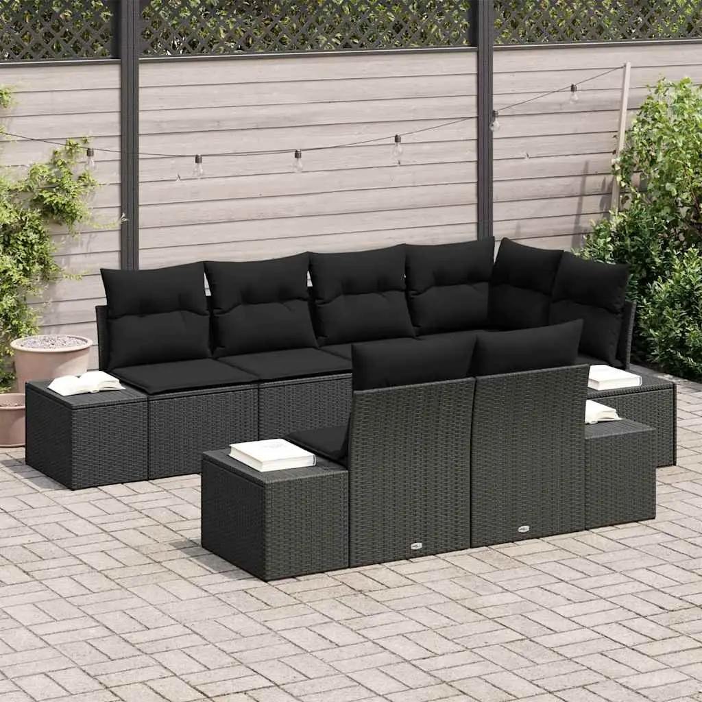 Modular Garden Sofa Set 7 Pieces Black Poly Rattan Outdoor Seating
