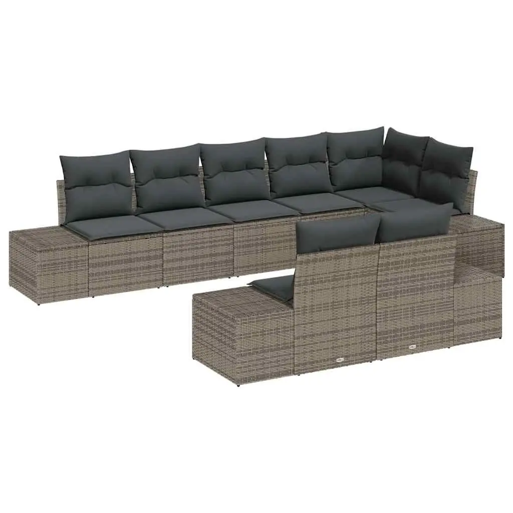 Outdoor Furniture Modular Garden Sofa Set Grey Poly Rattan 8 Pieces