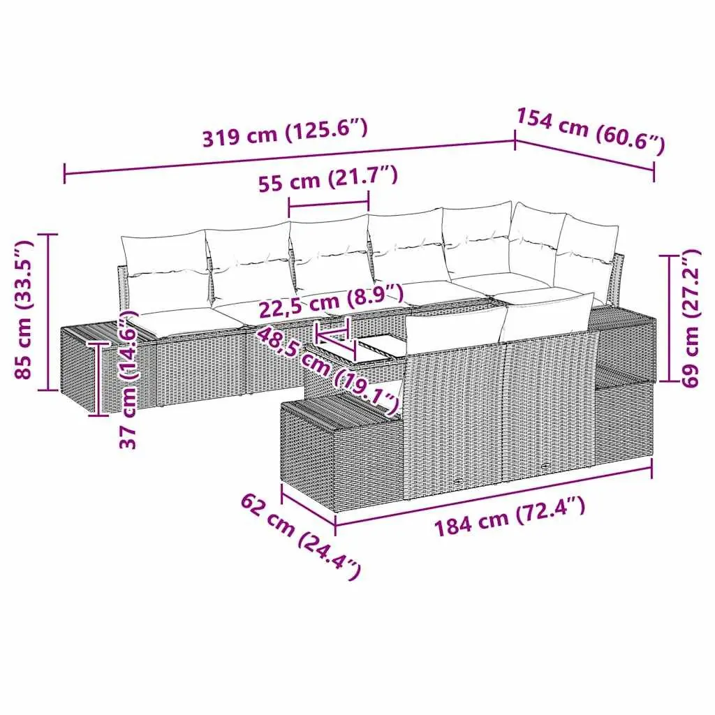 Garden Sofa Set Modular Outdoor Furniture Grey Poly Rattan with Storage Bag