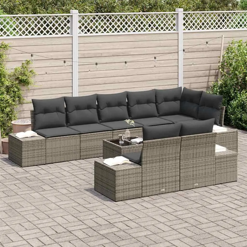 Garden Sofa Set Modular Outdoor Furniture Grey Poly Rattan with Storage Bag