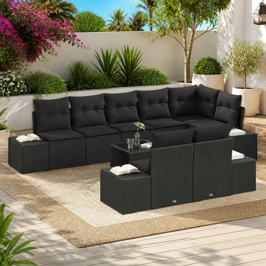 Modular Black Poly Rattan Garden Sofa Set with Waterproof Storage Bag