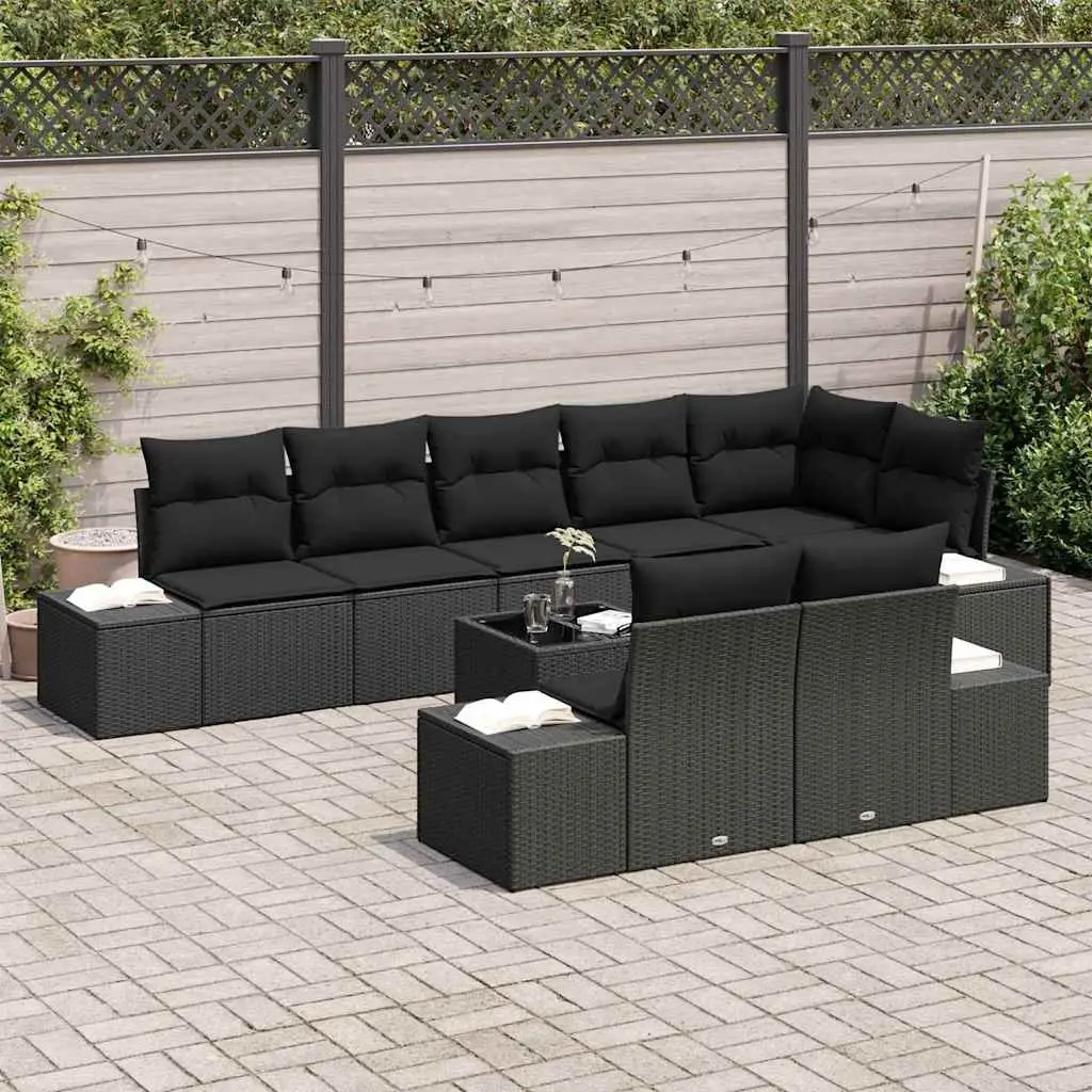 Modular Black Poly Rattan Garden Sofa Set with Waterproof Storage Bag