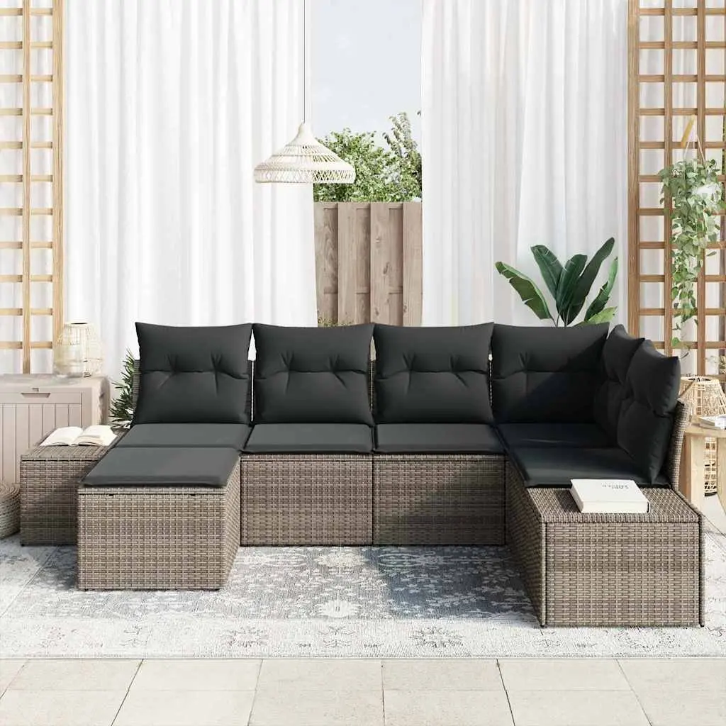 Modular Outdoor Lounge Furniture Set Grey Poly Rattan 6 Piece Patio Sofa