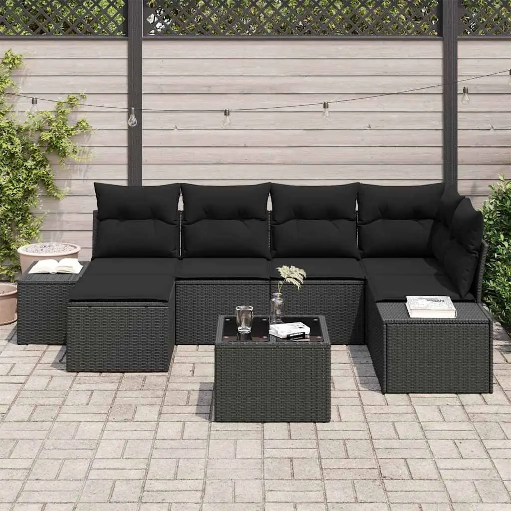 Garden Sofa Set 6 Piece Outdoor Furniture Poly Rattan Black Patio Sectional