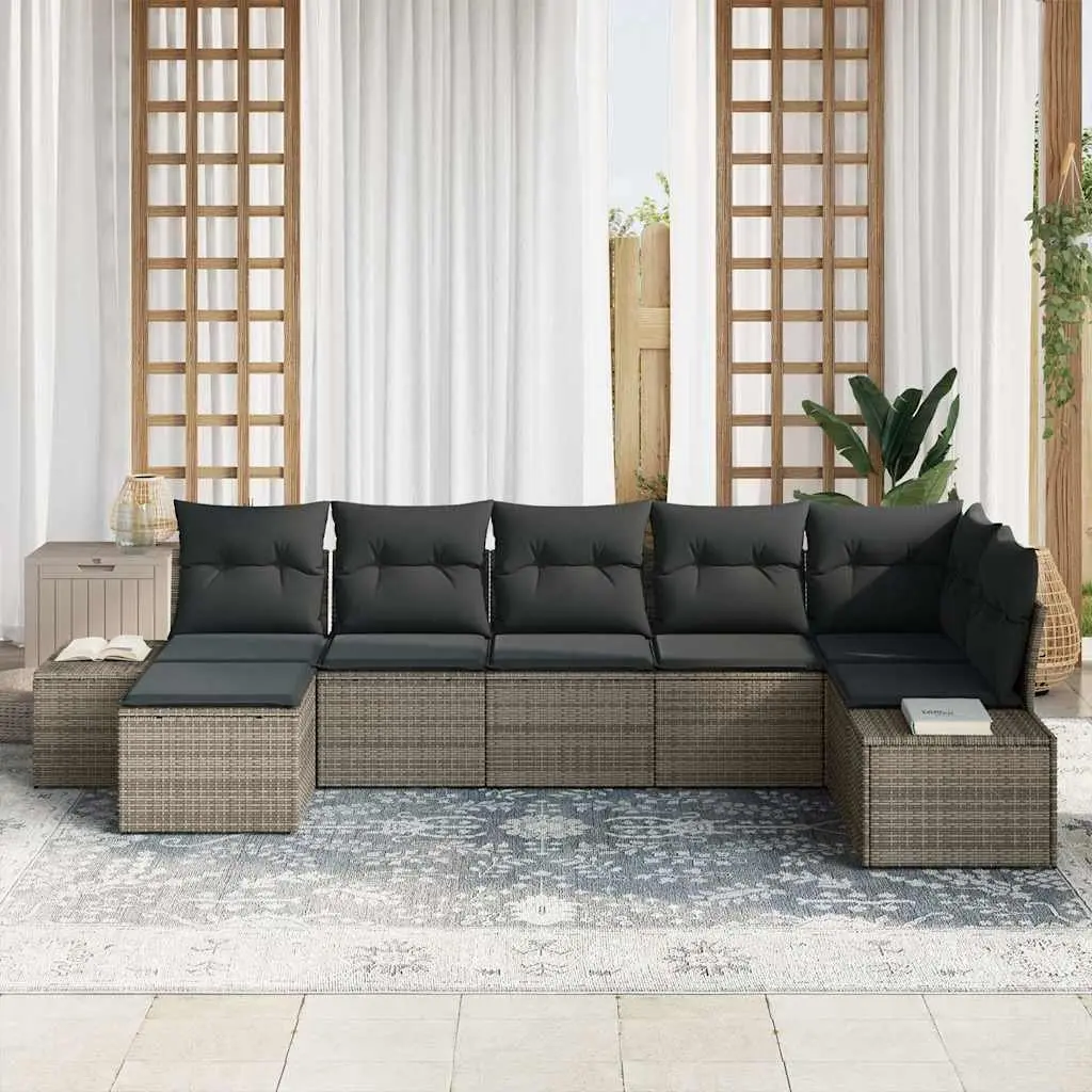 Outdoor Garden Sofa Set Modular Sectional 7 Pieces Grey Rattan