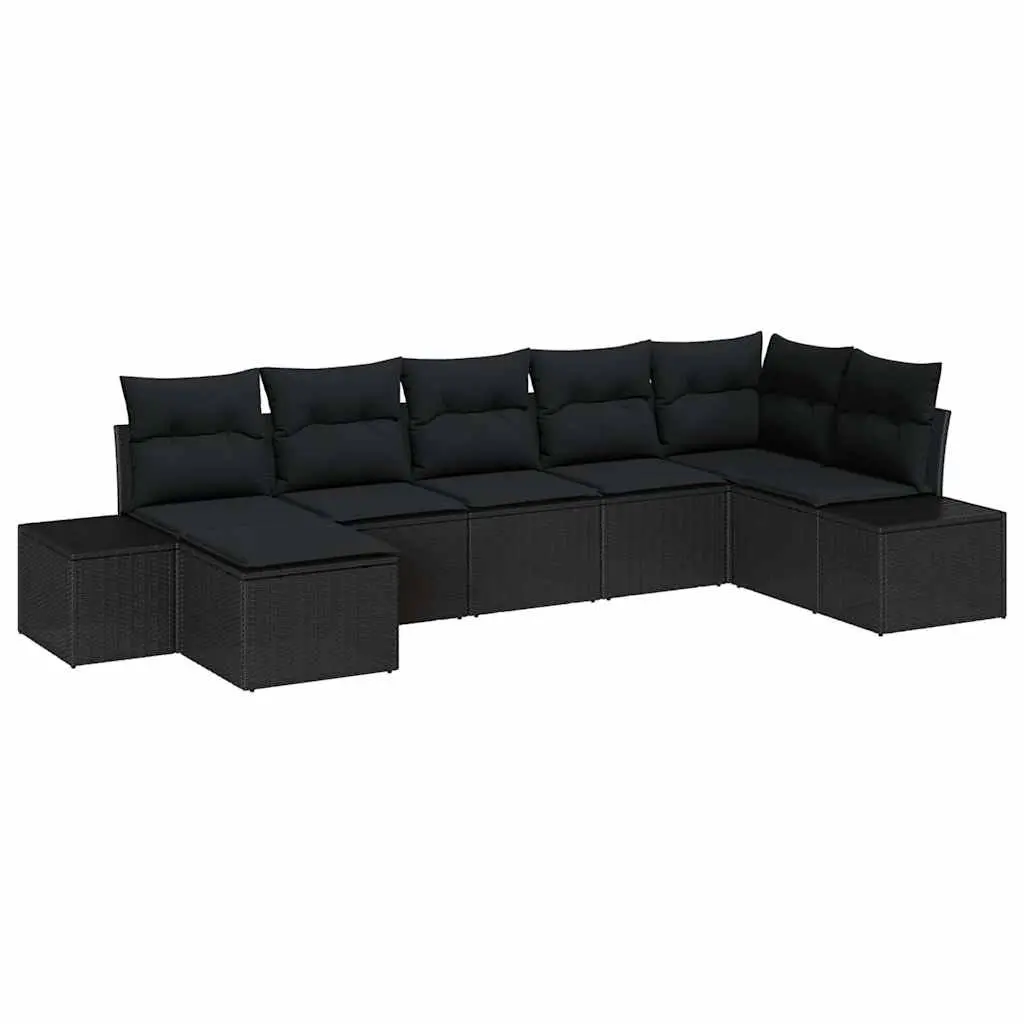 Outdoor Garden Sofa Set Modular Sectional 7 Piece with Cushions Black