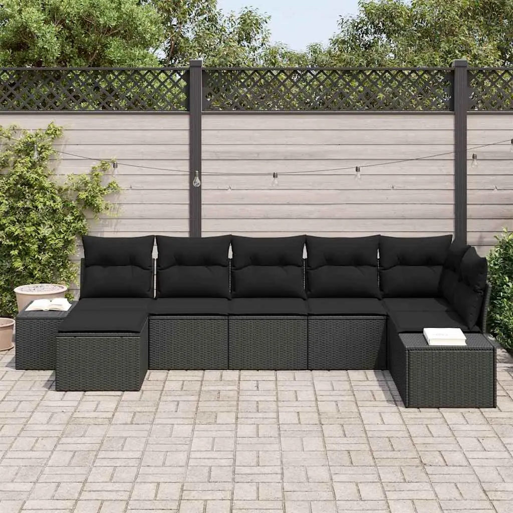 Outdoor Garden Sofa Set Modular Sectional 7 Piece with Cushions Black