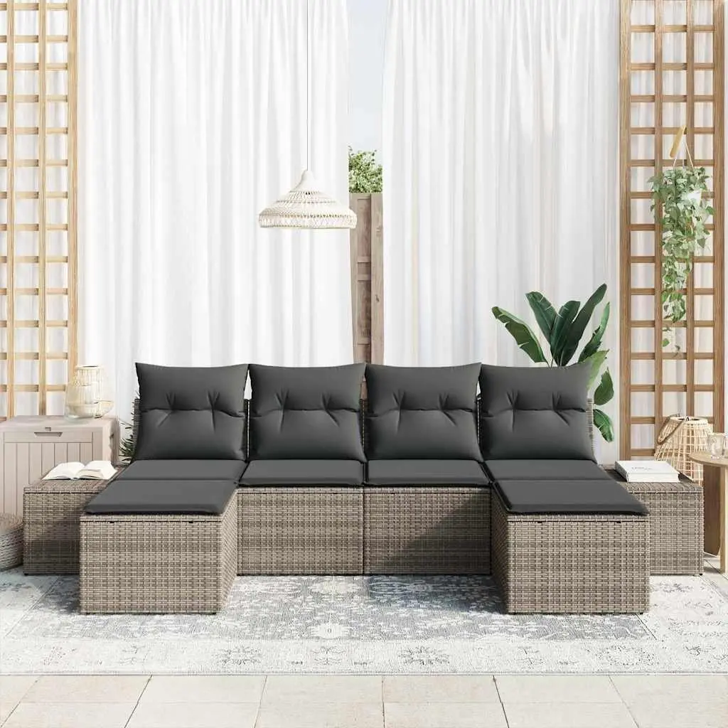 Garden Sofa Set 4 Piece Grey Poly Rattan Outdoor Furniture with Cushions
