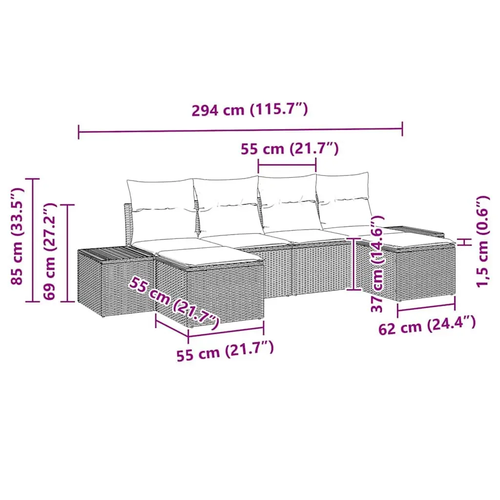 Outdoor Furniture Set Modular 4 Piece Black Poly Rattan with Cushions