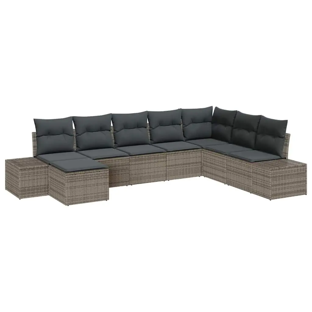 Garden Sofa Set Modular 8 Piece Outdoor Furniture Grey Poly Rattan with Cushions
