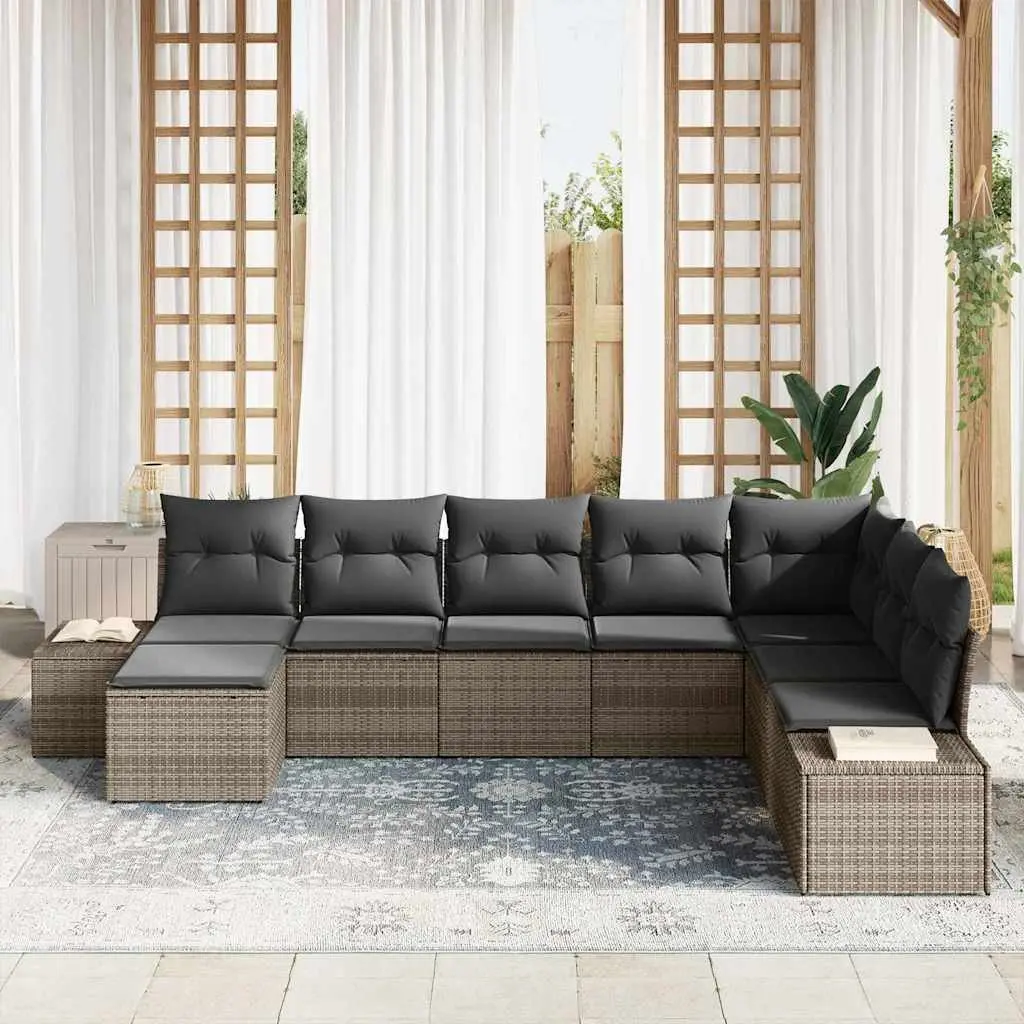 Garden Sofa Set Modular 8 Piece Outdoor Furniture Grey Poly Rattan with Cushions